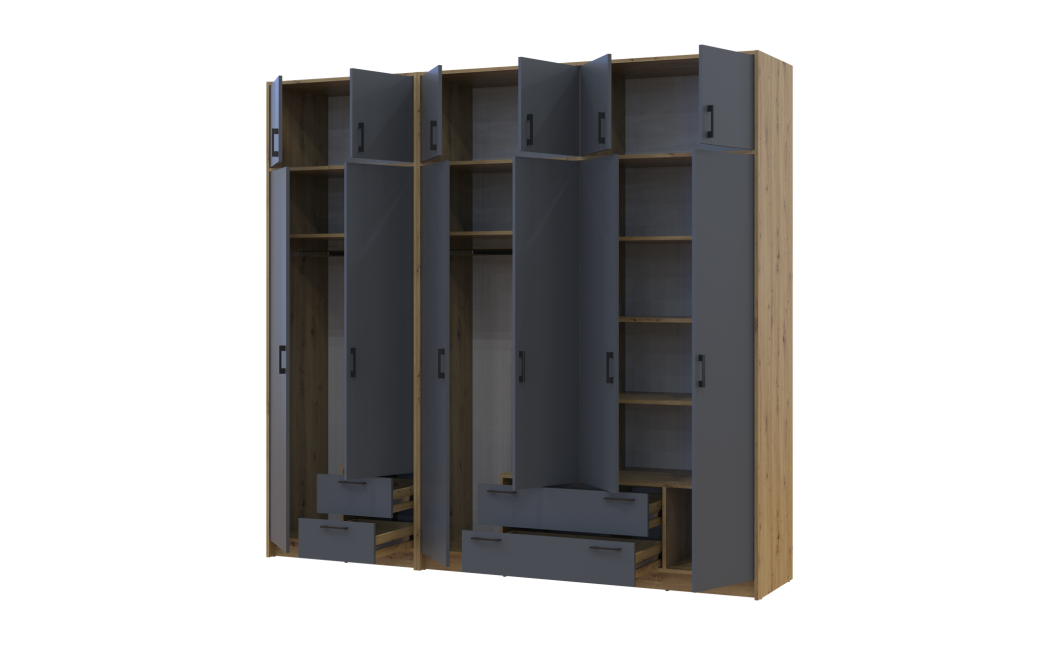 Kleiderschrank mit Aufsatz Doros Rondi Artisan Eiche/Graphit 2+4 Türen 242x52x236 (42005704)