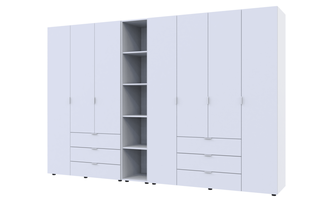Kleiderschrank Doros Gelar Weiß 3+4 Türen mit offenem Regal 309,4x49,5x203,4 (42005037)
