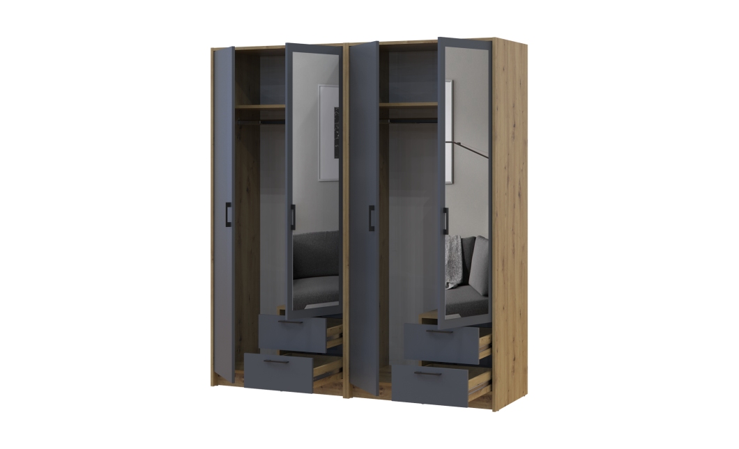 Kleiderschrank mit Spiegel Doros Rondi Artisan Eiche/Graphit 2+2 Türen 164x52x195 (42005689)