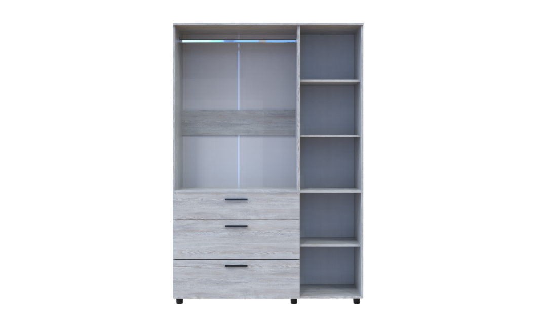 Kleiderschrank Doros Thorn Natti Kiefer 3 Türen 3 Schubladen Kleiderstange 135x51,6x200 (44900481)