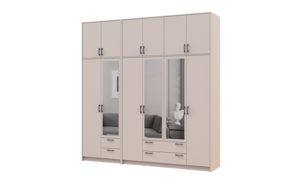 Kleiderschrank mit Spiegel und hohem Aufsatz Doros Rondi Kaschmir 2+4 Türen 242x52x260 (42005645)