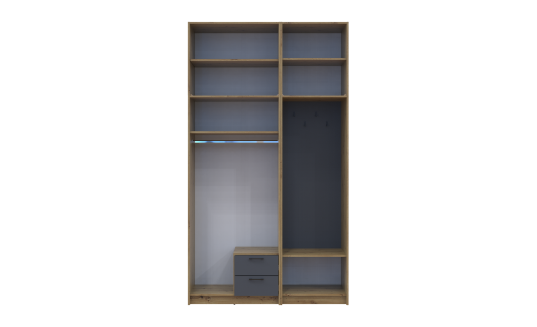 Kleiderschrank Doros Rondi mit Kleiderstange, Spiegel und hohem Oberschrank Artisan Eiche/Graphitgrau 2 Türen 142x52x260 (42005279)