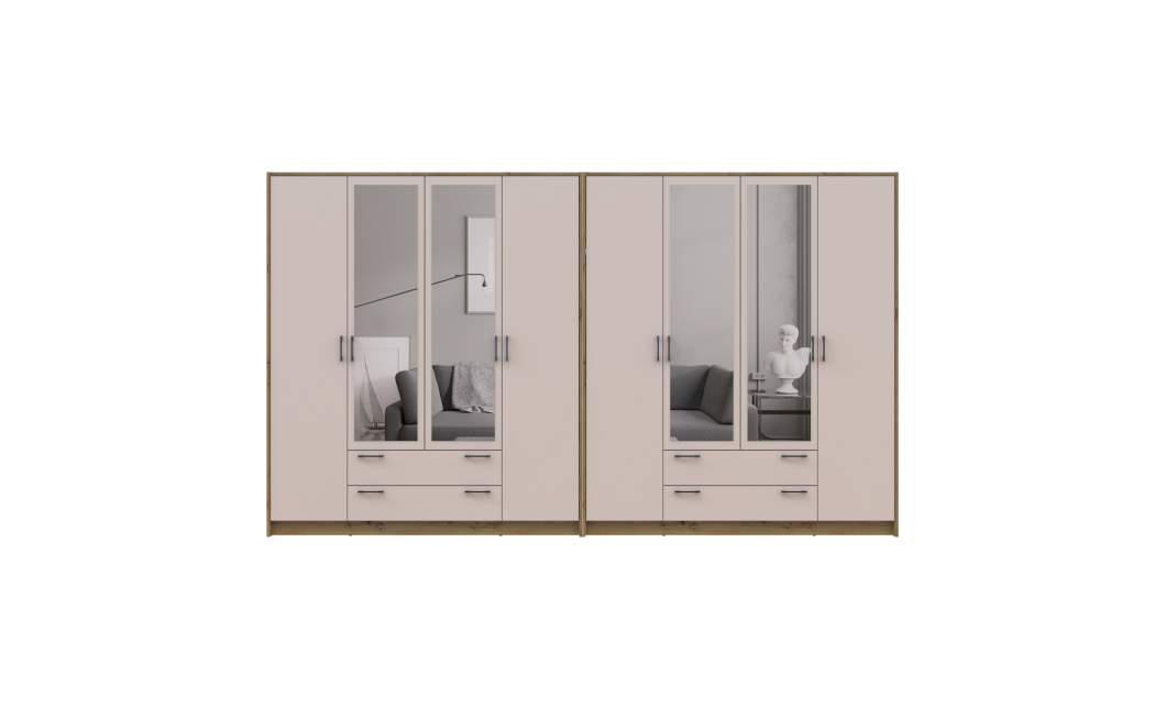 Kleiderschrank mit Spiegel Doros Rondi Artisan Eiche/Kaschmir 4+4 Türen 320x52x195 (42005663)