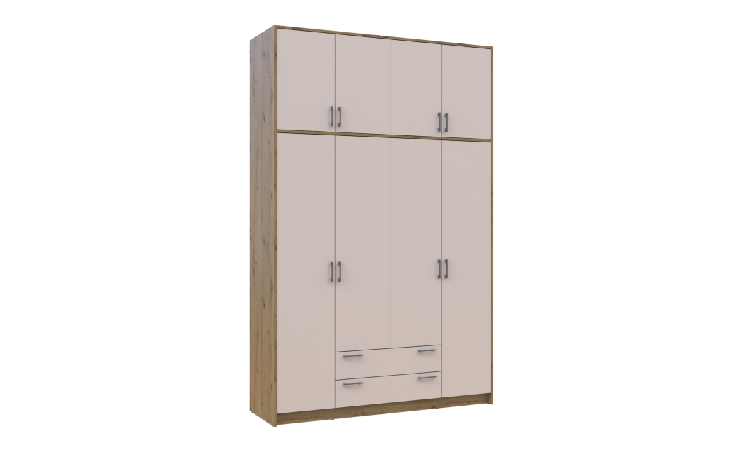 Kleiderschrank Doros Rondi mit Drehtüren mit Oberschrank Artisan Eiche / Kaschmir 4 Türen 160x52x260 (42005194)