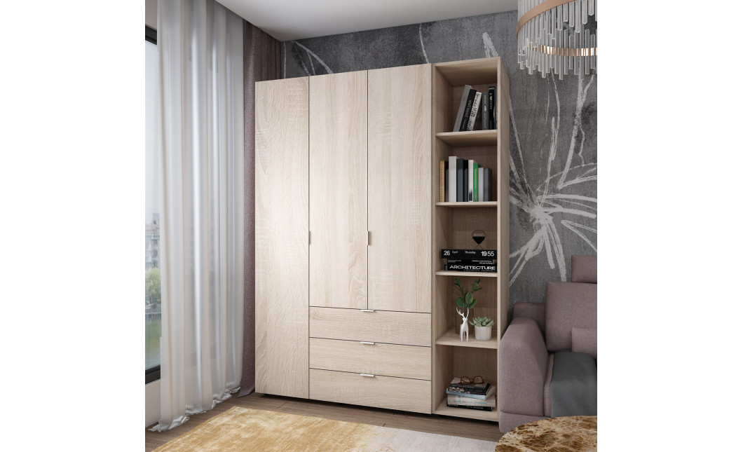 Kleiderschrank Doros Gelar Sonoma Eiche 3 Türen mit offenem Regal 154,4x49,5x203,4 (42005042)