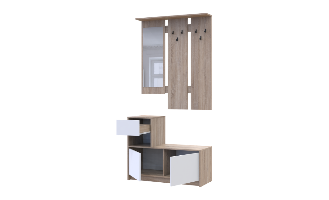 Flurmöbel Set Bela Sonoma Eiche/Weiß mit Spiegel 100x40x210 (44900410)