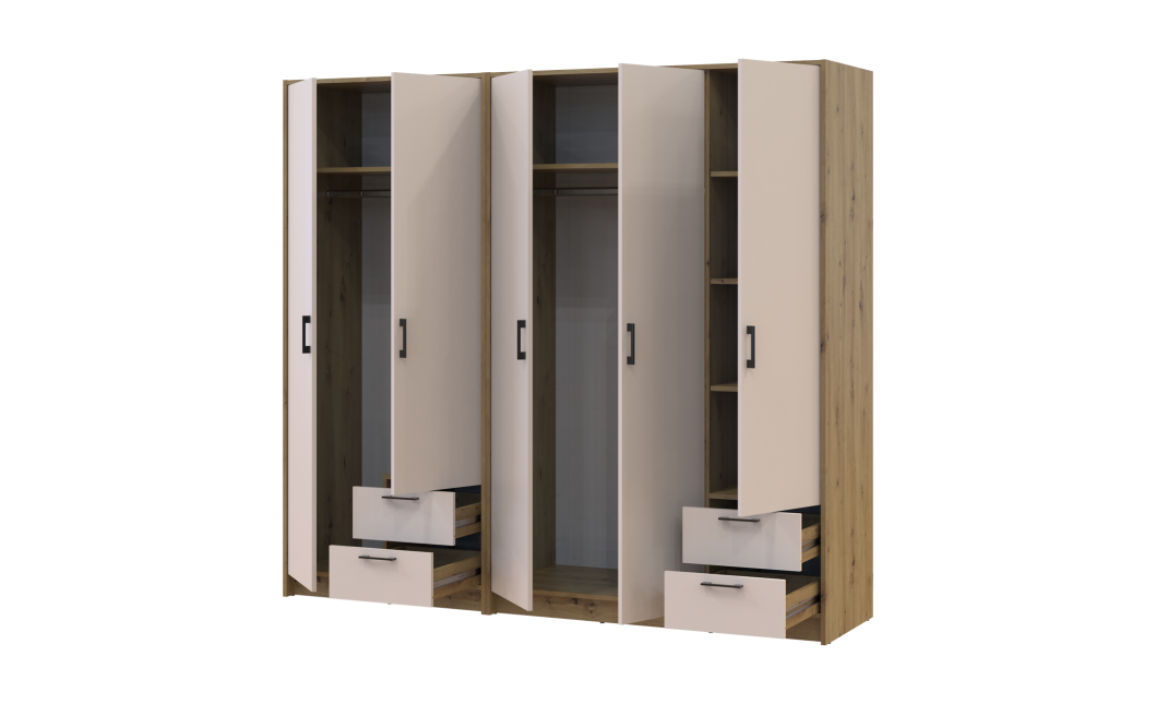 Kleiderschrank Doros Rondi Artisan Eiche/Kaschmir 2+3 Türen 203x52x195 (42005654)