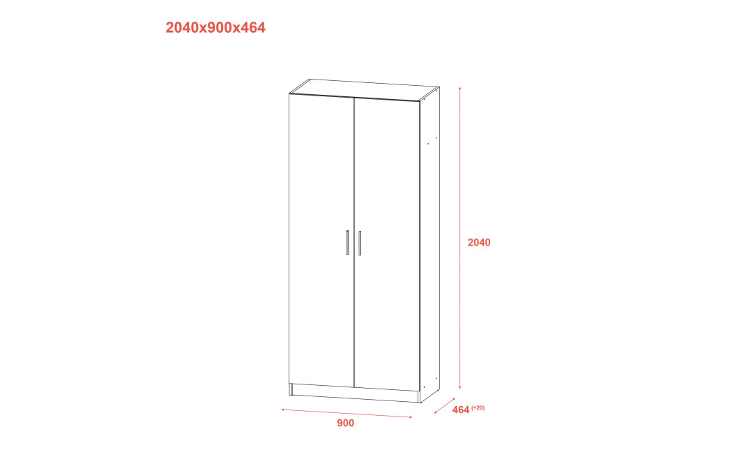 Kleiderschrank Doros Promo mit Drehtüren Sonoma Eiche mit Böden 2 Türen 90x48x204 (42005098)