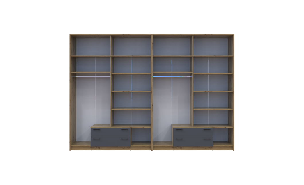 Kleiderschrank mit Spiegel und Aufsatz Doros Rondi Artisan Eiche/Graphit 4+4 Türen 320x52x236 (42005711)