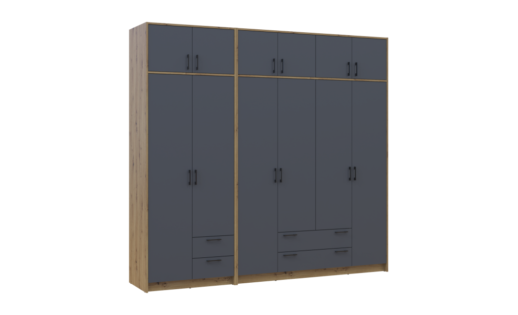 Kleiderschrank mit Aufsatz Doros Rondi Artisan Eiche/Graphit 2+4 Türen 242x52x236 (42005704)