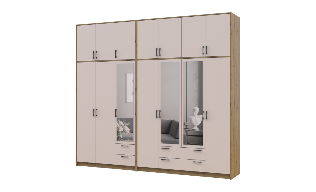 Kleiderschrank mit Spiegel und hohem Aufsatz Doros Rondi Artisan Eiche/Kaschmir 3+4 Türen 281x52x260 (42005685)