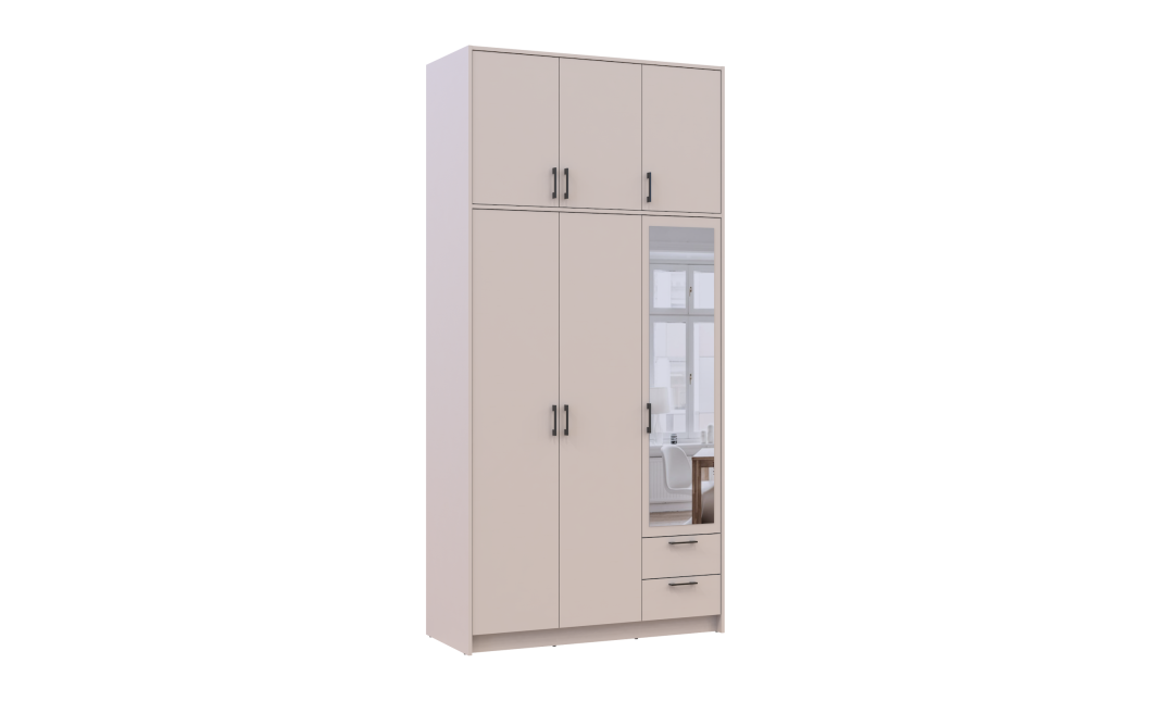 Kleiderschrank Doros Rondi mit Drehtüren mit Oberschrank und Spiegel Kaschmir 3 Türen 121x52x260 (80738486)