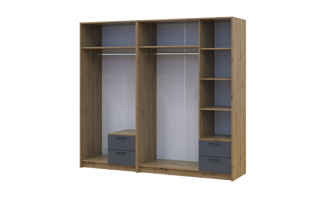Kleiderschrank mit Spiegel Doros Rondi Artisan Eiche/Graphit 2+3 Türen 203x52x195 (42005691)