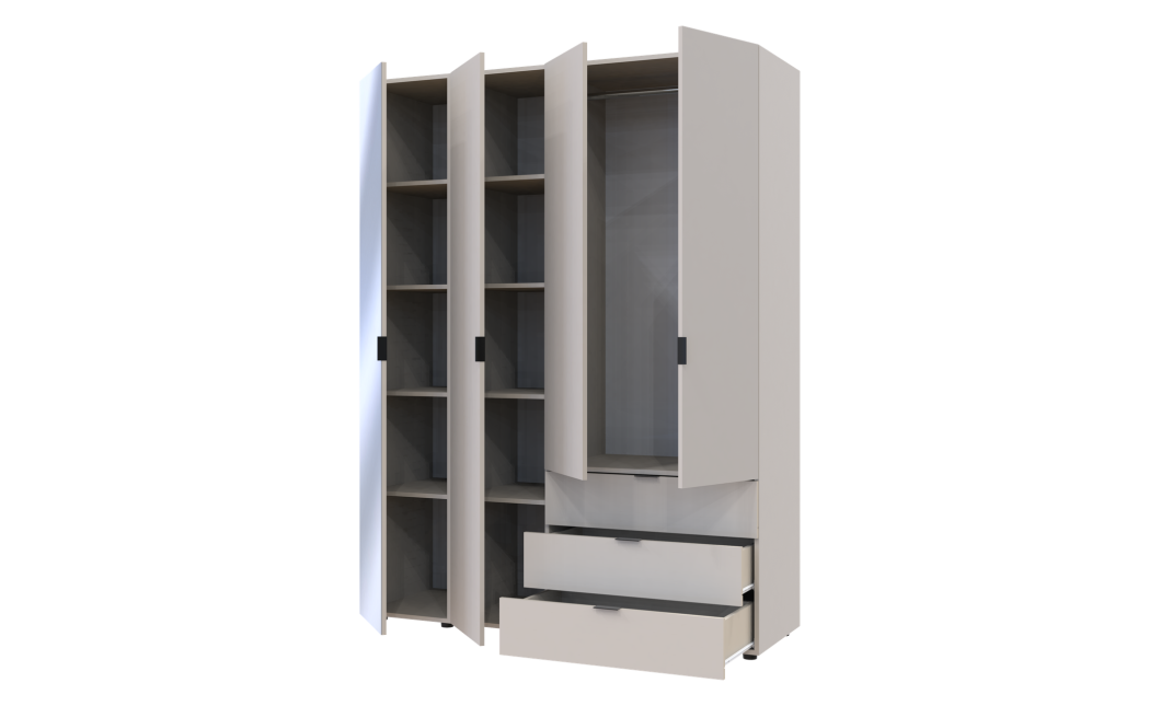 Kleiderschrank Doros Gelar Kaschmir 3 Türen mit Spiegel 155x49,5x203,4 (80737657)