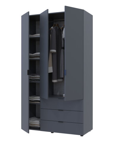 Kleiderschrank Doros Gelar mit Drehtüren Graphitgrau 3 Türen 116,2x49,5x203,4 (80737074)