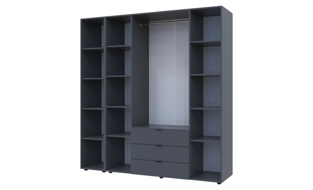 Kleiderschrank Doros Gelar Graphitgrau 4 Türen mit offenem Regal 193,2x49,5x203,4 (42005063)