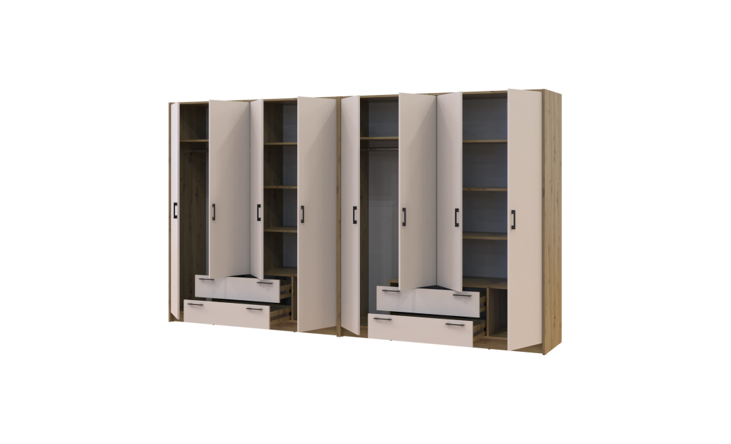 Kleiderschrank Doros Rondi Artisan Eiche/Kaschmir 4+4 Türen 320x52x195 (42005662)