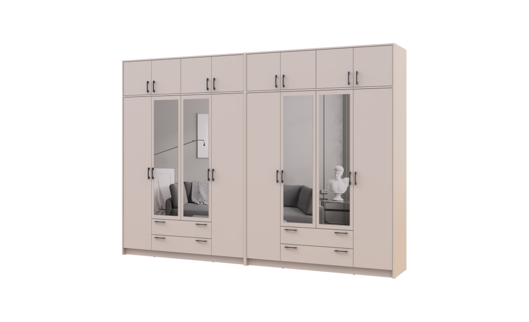 Kleiderschrank mit Spiegel und Aufsatz Doros Rondi Kaschmir 4+4 Türen 320x52x236 (42005639)