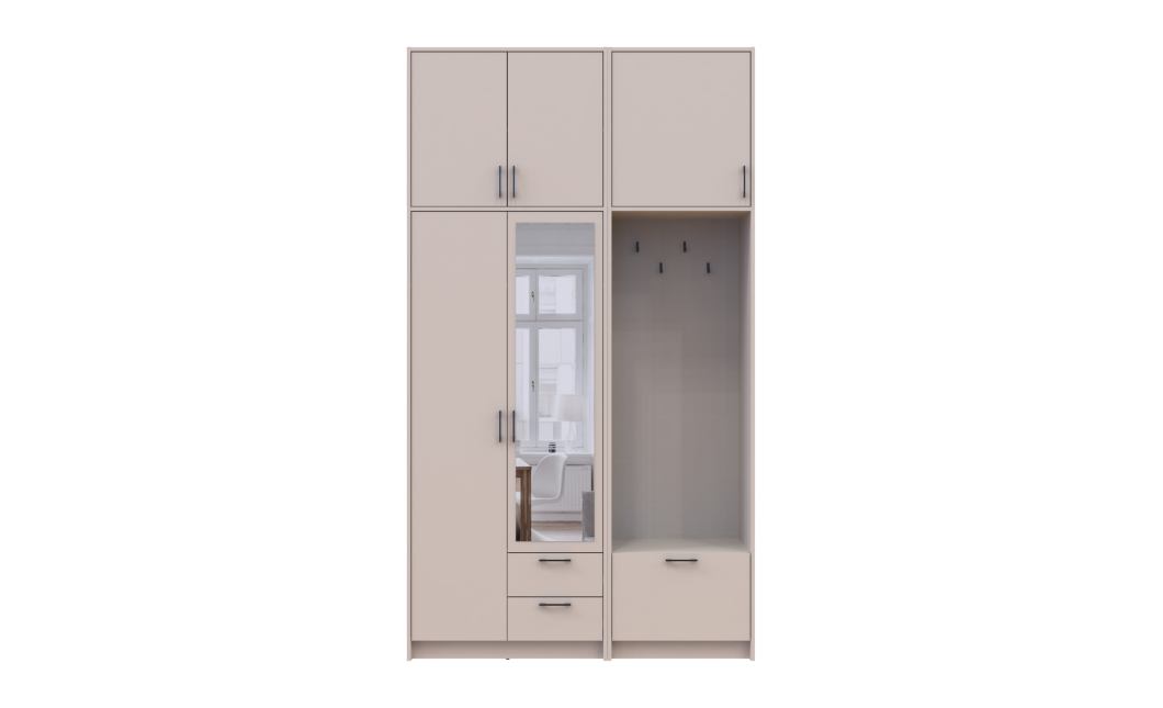 Kleiderschrank Doros Rondi mit Kleiderstange, Spiegel und hohem Oberschrank Kaschmir 2 Türen 142x52x260 (42005406)