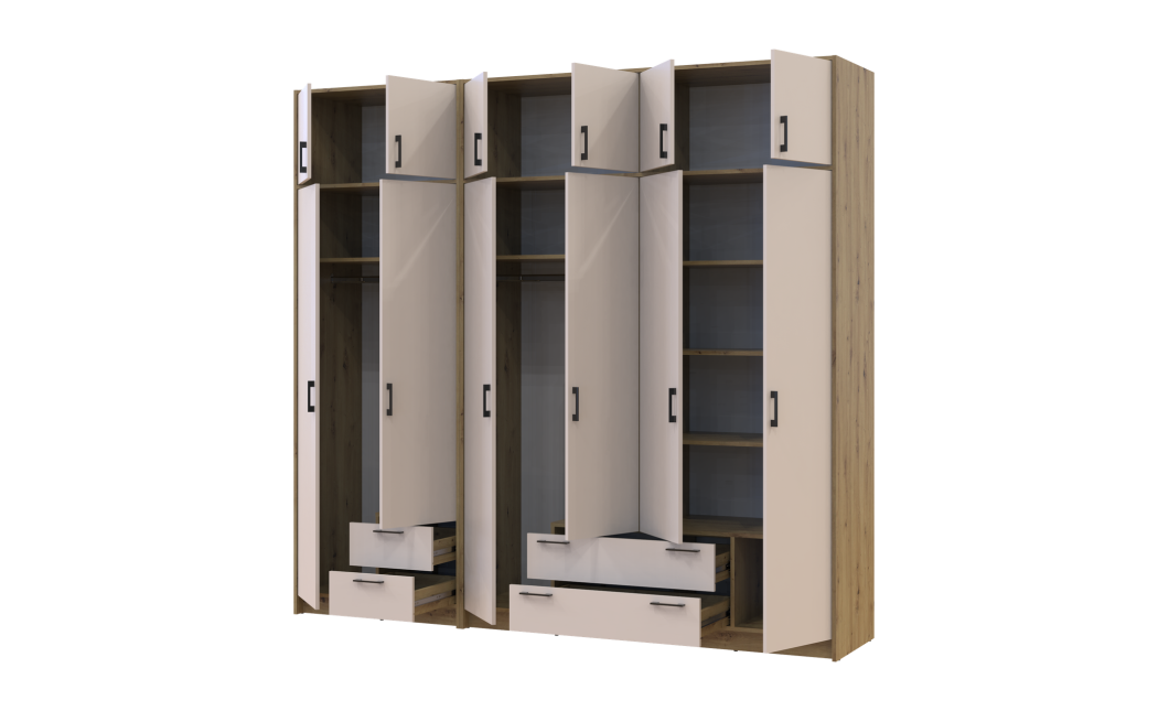 Kleiderschrank mit Aufsatz Doros Rondi Artisan Eiche/Kaschmir 2+4 Türen 242x52x236 (42005668)