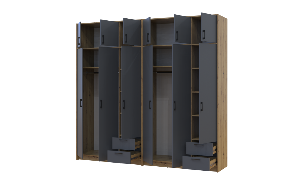 Kleiderschrank mit Aufsatz Doros Rondi Artisan Eiche/Graphit 3+3 Türen 242x52x236 (42005706)