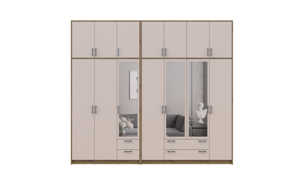 Kleiderschrank mit Spiegel und hohem Aufsatz Doros Rondi Artisan Eiche/Kaschmir 3+4 Türen 281x52x260 (42005685)
