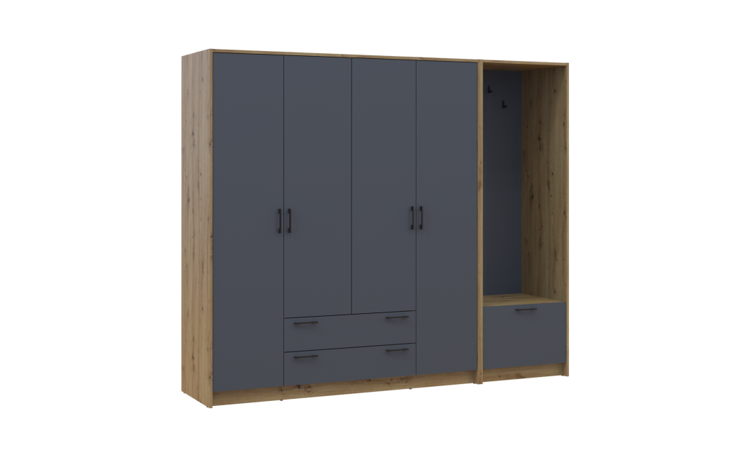 Drehtürenschrank Doros Rondi mit Kleiderstange Artisan Eiche/Graphitgrau 4 Türen 220x52x195 (42005293)