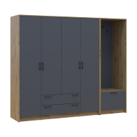 Drehtürenschrank Doros Rondi mit Kleiderstange Artisan Eiche/Graphitgrau 4 Türen 220x52x195 (42005293)