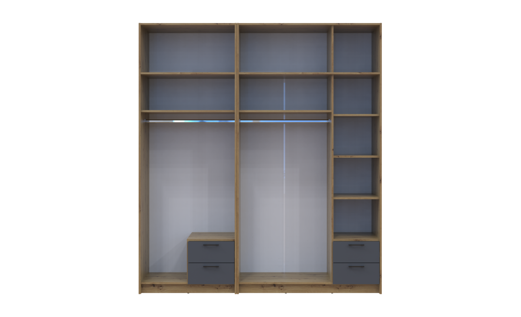 Kleiderschrank mit Aufsatz Doros Rondi Artisan Eiche/Graphit 2+3 Türen 203x52x236 (42005702)