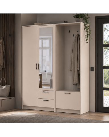 Drehtürenschrank Doros Rondi mit Kleiderstange und Spiegel Kaschmir 2 Türen 142x52x195 (42005400)
