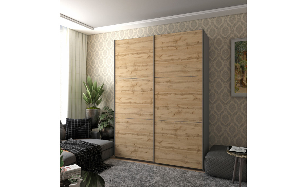 Kleiderschrank Doros G-Caiser Schiebetüren Graphitgrau Ewok Eiche 2 Türen 180x60x240 (42005014)