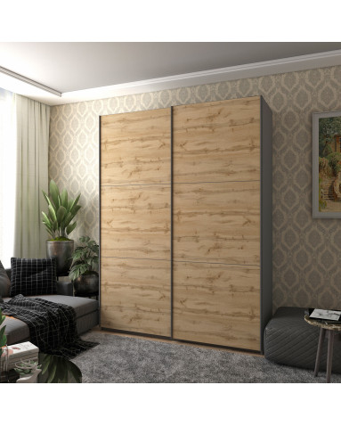 Kleiderschrank Doros G-Caiser Schiebetüren Graphitgrau Ewok Eiche 2 Türen 180x60x240 (42005014)