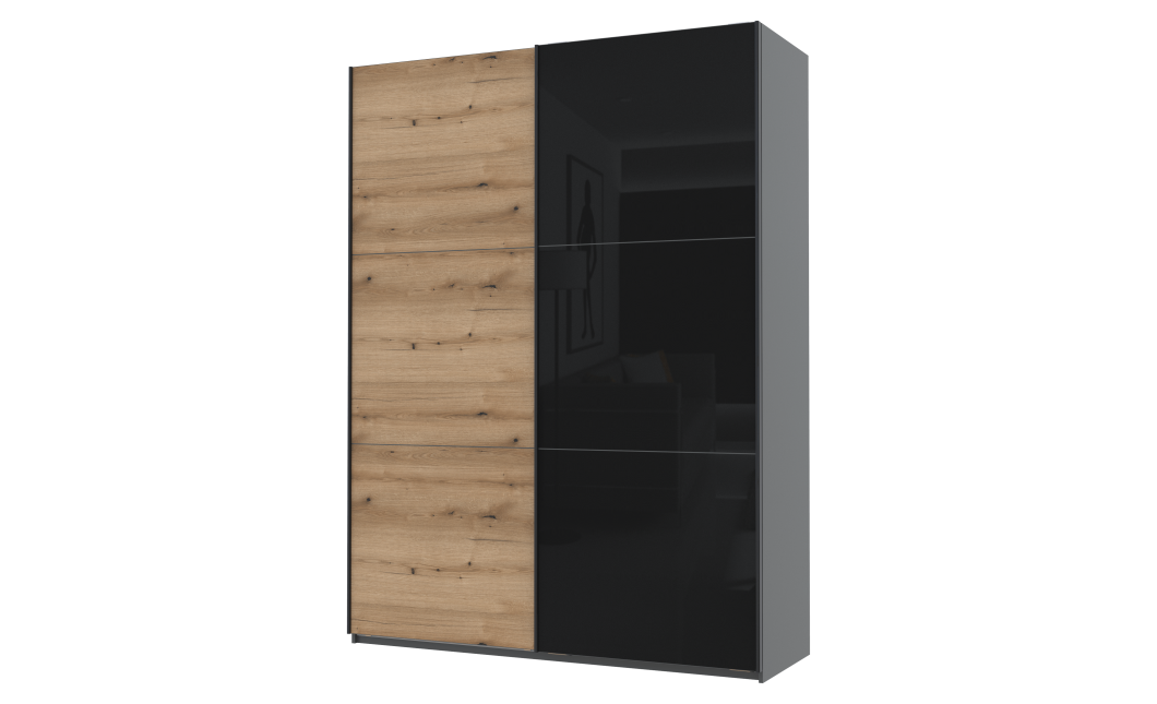 Kleiderschrank Doros G-Caiser Schiebetüren Ewok Eiche Glas 2 Türen 180x60x240 (80737750)