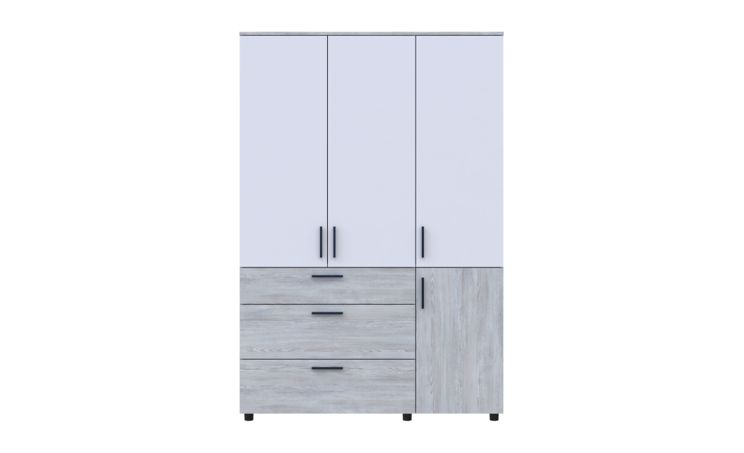 Kleiderschrank Doros Thorn Natti Kiefer/Weiß 3 Türen 3 Schubladen Kleiderstange 135x51,6x200 (44900509)