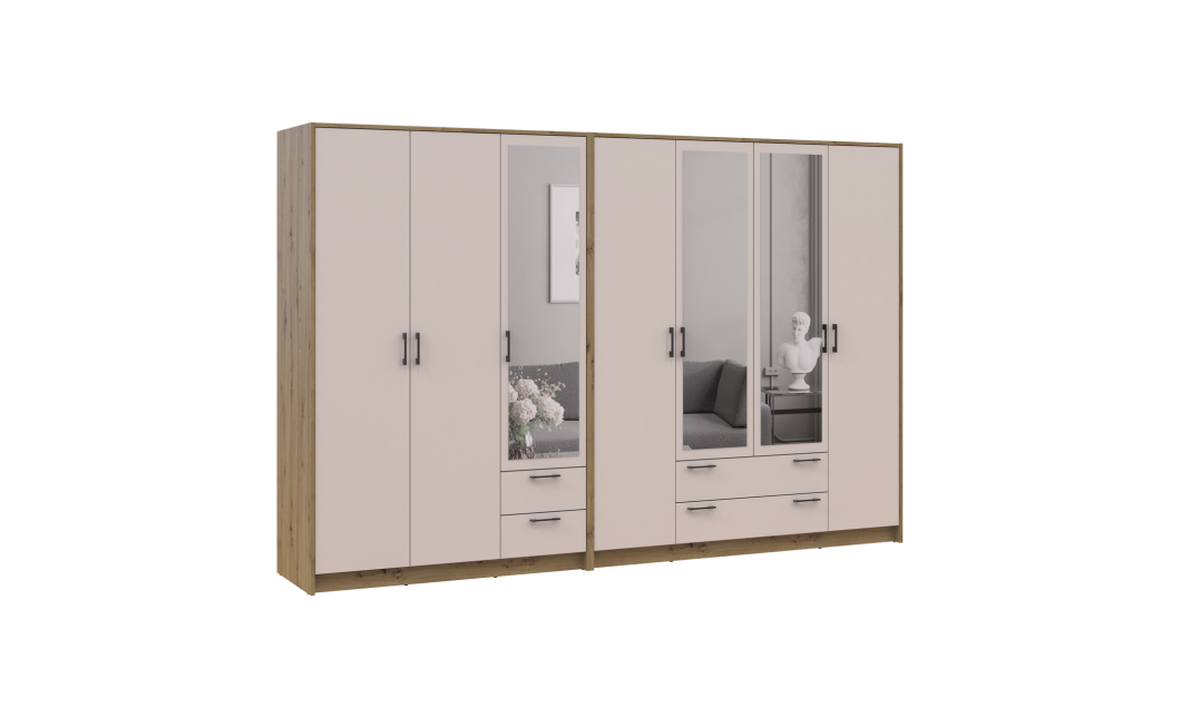 Kleiderschrank mit Spiegel Doros Rondi Artisan Eiche/Kaschmir 3+4 Türen 281x52x195 (42005661)