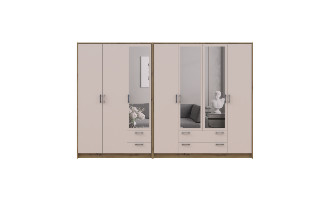 Kleiderschrank mit Spiegel Doros Rondi Artisan Eiche/Kaschmir 3+4 Türen 281x52x195 (42005661)