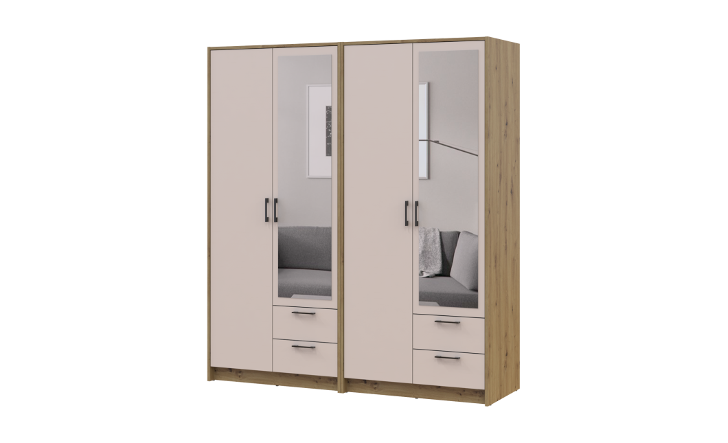 Kleiderschrank mit Spiegel Doros Rondi Artisan Eiche/Kaschmir 2+2 Türen 164x52x195 (42005653)