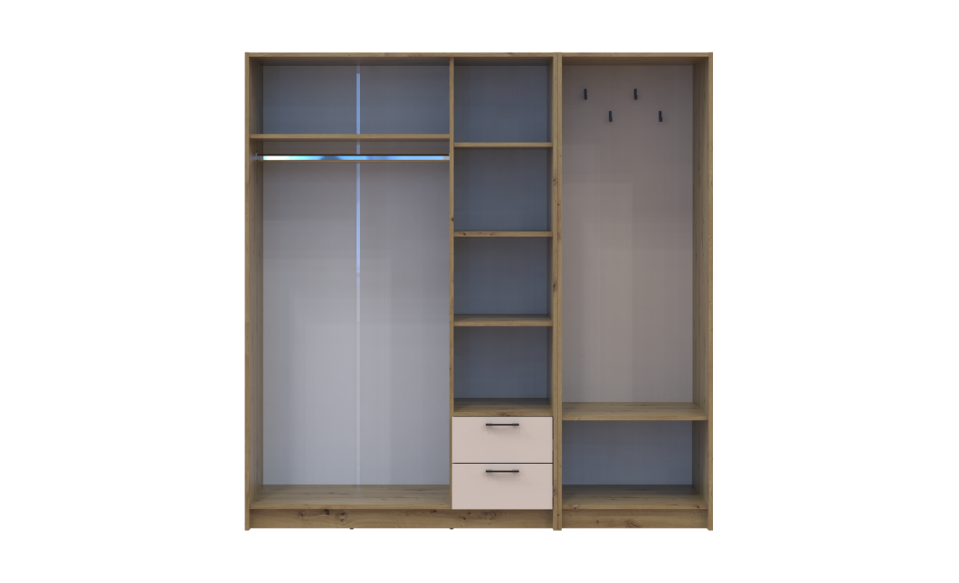 Drehtürenschrank Doros Rondi mit Kleiderstange und Spiegel Artisan Eiche/Kaschmir 3 Türen 181x52x195 (42005282)