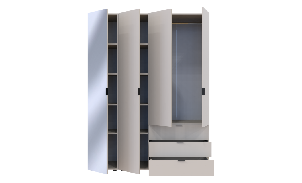 Kleiderschrank Doros Gelar Kaschmir 3 Türen mit Spiegel 155x49,5x203,4 (80737657)