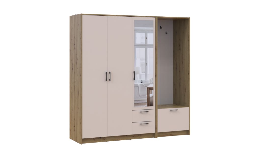 Drehtürenschrank Doros Rondi mit Kleiderstange und Spiegel Artisan Eiche/Kaschmir 3 Türen 181x52x195 (42005282)