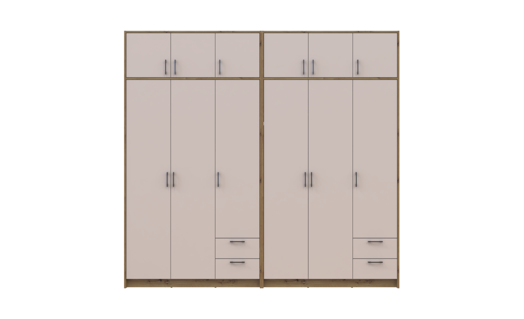 Kleiderschrank mit Aufsatz Doros Rondi Artisan Eiche/Kaschmir 3+3 Türen 242x52x236 (42005670)