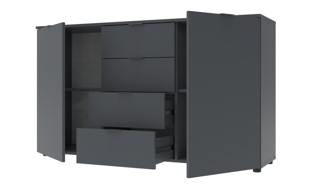 Kommode Doros Ron 5 Graphitgrau 2 Türen 4 Schubladen 140x38x81 (44900235)