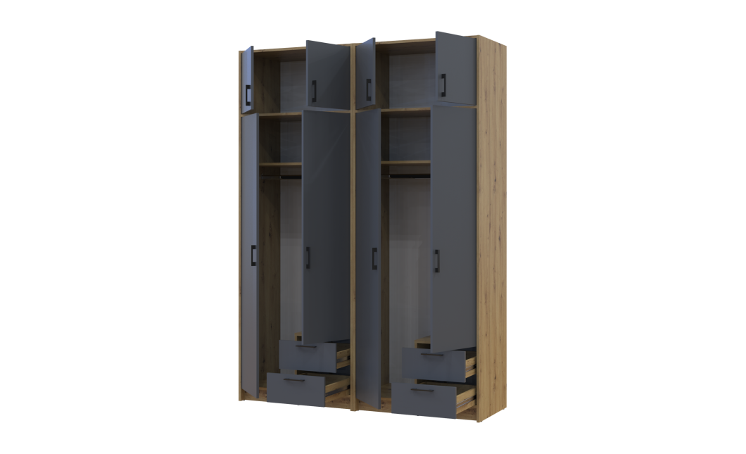 Kleiderschrank mit Aufsatz Doros Rondi Artisan Eiche/Graphit 2+2 Türen 164x52x236 (42005700)