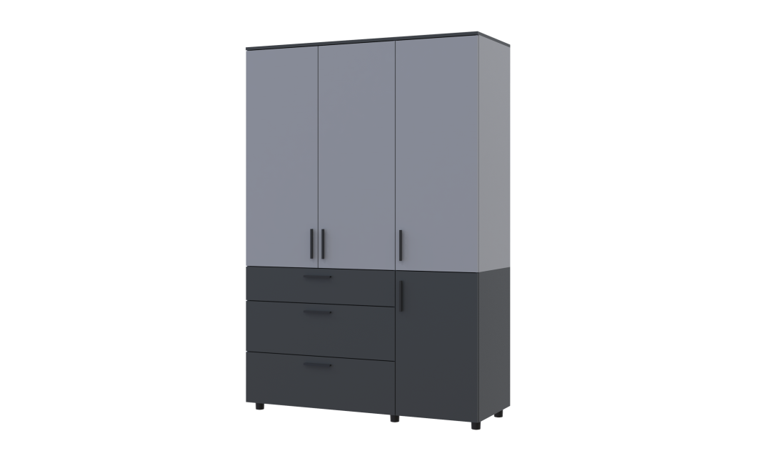 Kleiderschrank Doros Thorn Anthrazit/Grau 3 Türen 3 Schubladen Böden 135x51,6x200 (44900522)