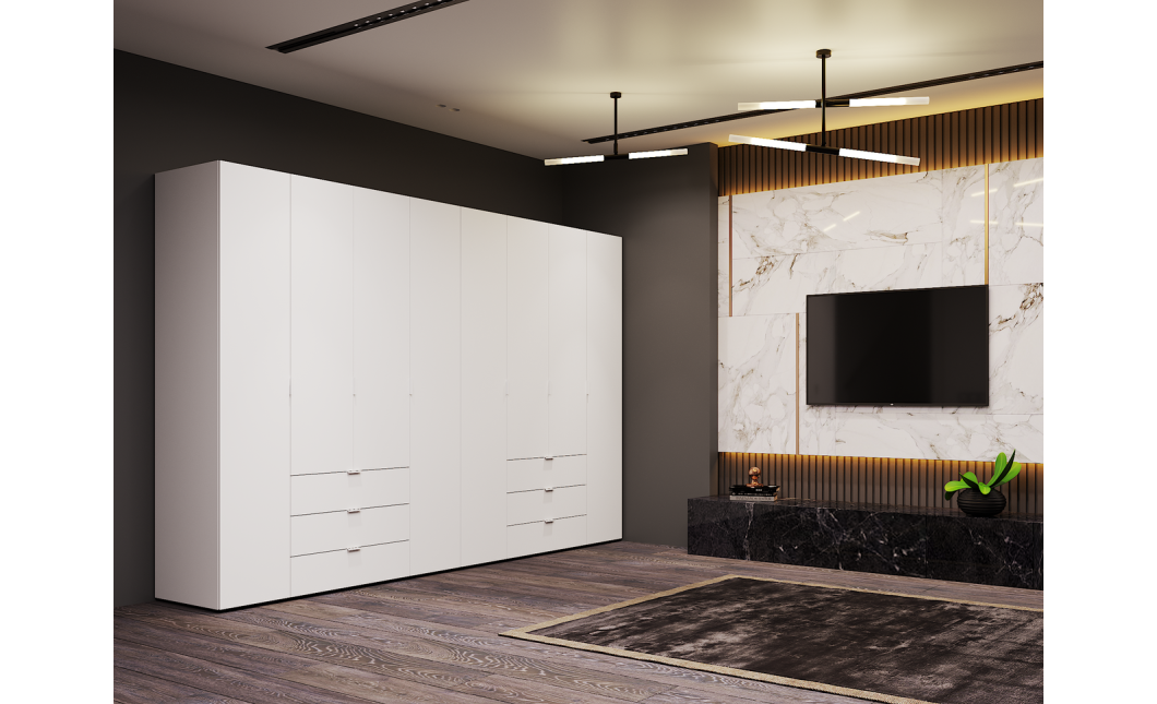 Kleiderschrank Doros Gelar Set mit Drehtüren Weiß 4+4 Türen 310x49,5x203,4 (42002121)
