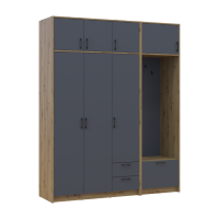 Drehtürenschrank Doros Rondi mit Kleiderstange und Oberschrank Artisan Eiche/Graphitgrau 3 Türen 181x52x236 (42005285)