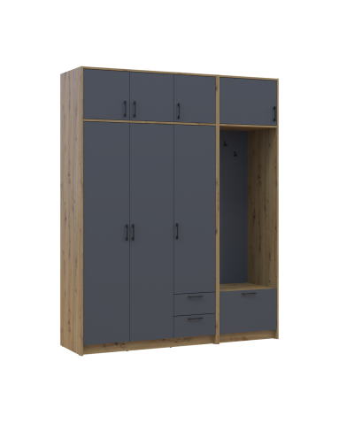 Drehtürenschrank Doros Rondi mit Kleiderstange und Oberschrank Artisan Eiche/Graphitgrau 3 Türen 181x52x236 (42005285)