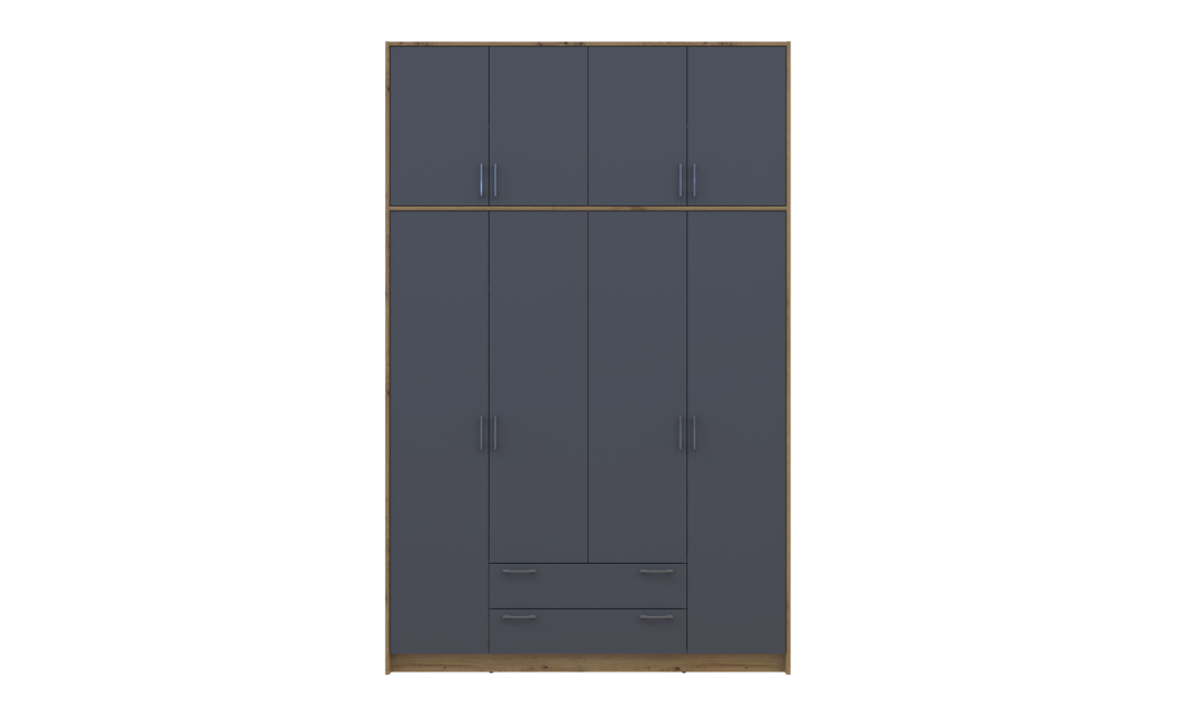 Kleiderschrank Doros Rondi mit Drehtüren mit Oberschrank Artisan Eiche / Graphitgrau 4 Türen 160x52x260 (42005188)