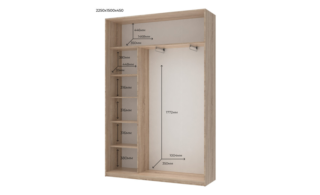 Kleiderschrank Doros City Light Schiebetüren Sonoma Eiche 2 Türen 150x45x225 (42002013)