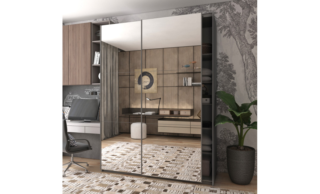 Kleiderschrank Doros G-Caiser Schiebetüren Graphitgrau mit Glas 180x60x240 (42005012)